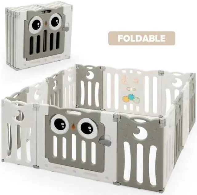 Main image of SlickBlue 14-Panel Baby Playpen Kids Activity Center Foldable Play Yard with Lock Door-Beige