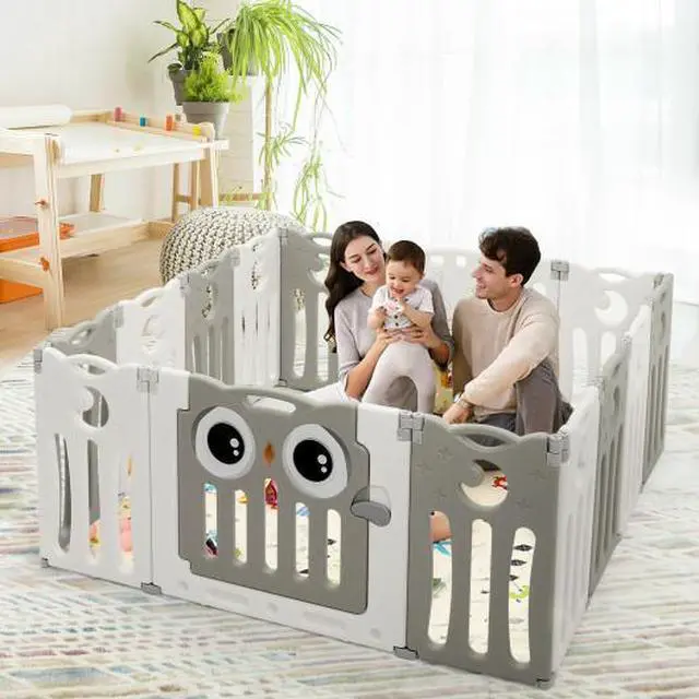 Alt view image 3 of 3 - SlickBlue 14-Panel Baby Playpen Kids Activity Center Foldable Play Yard with Lock Door-Beige