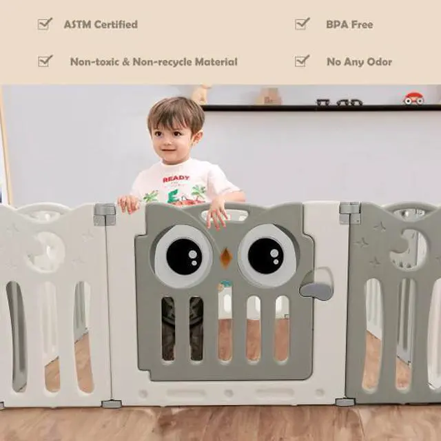 Alt view image 2 of 3 - SlickBlue 14-Panel Baby Playpen Kids Activity Center Foldable Play Yard with Lock Door-Beige