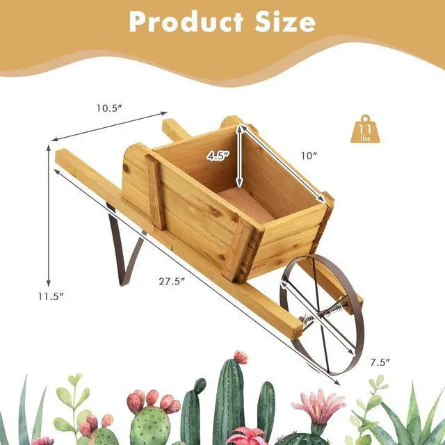 Alt view image 2 of 7 - SlickBlue Wooden Wagon Planter with 9 Magnetic Accessories for Garden Yard-Walnut