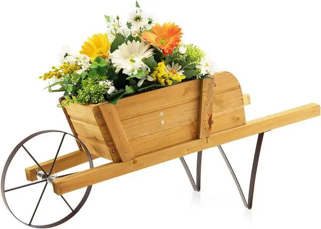 Alt view image 4 of 7 - SlickBlue Wooden Wagon Planter with 9 Magnetic Accessories for Garden Yard-Walnut