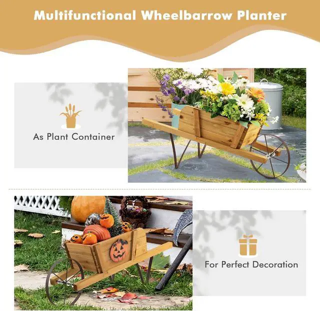 Alt view image 5 of 7 - SlickBlue Wooden Wagon Planter with 9 Magnetic Accessories for Garden Yard-Walnut