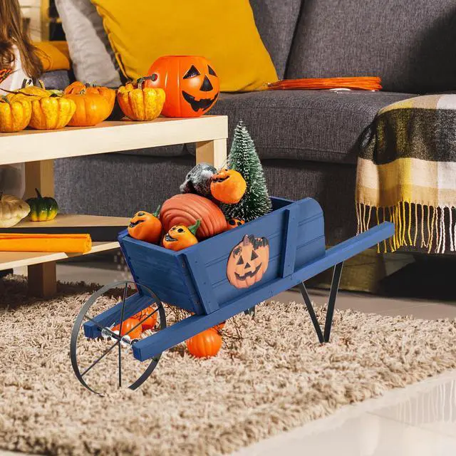 Alt view image 4 of 7 - SlickBlue Wooden Wagon Planter with 9 Magnetic Accessories for Garden Yard-Blue