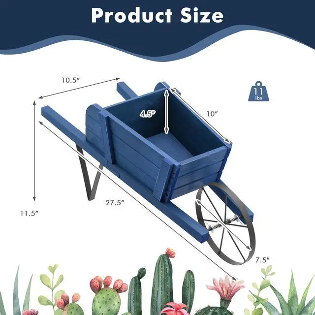 Alt view image 2 of 7 - SlickBlue Wooden Wagon Planter with 9 Magnetic Accessories for Garden Yard-Blue