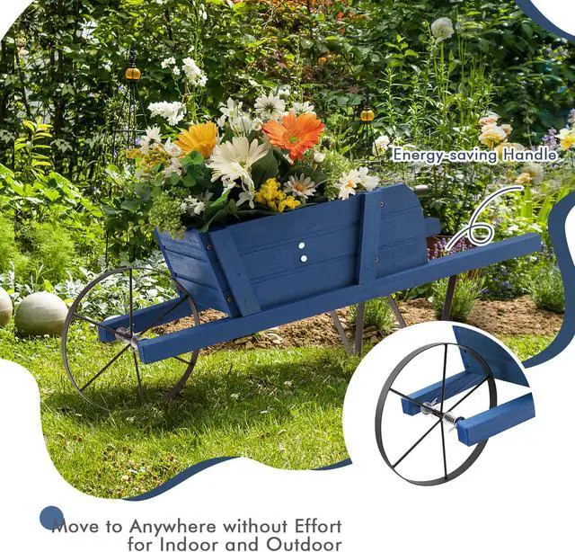 Alt view image 6 of 7 - SlickBlue Wooden Wagon Planter with 9 Magnetic Accessories for Garden Yard-Blue