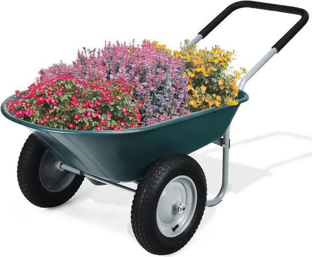 Alt view image 2 of 7 - SlickBlue 2 Tire Wheelbarrow Garden Cart Heavy-duty Dolly Utility Cart-Green