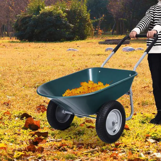 Alt view image 3 of 7 - SlickBlue 2 Tire Wheelbarrow Garden Cart Heavy-duty Dolly Utility Cart-Green