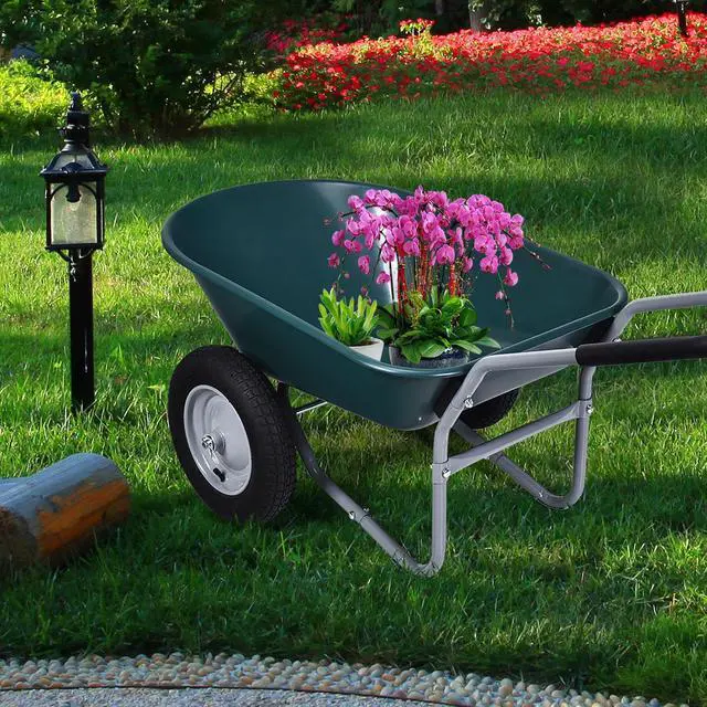 Alt view image 4 of 7 - SlickBlue 2 Tire Wheelbarrow Garden Cart Heavy-duty Dolly Utility Cart-Green