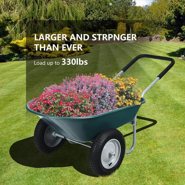 Alt view image 7 of 7 - SlickBlue 2 Tire Wheelbarrow Garden Cart Heavy-duty Dolly Utility Cart-Green