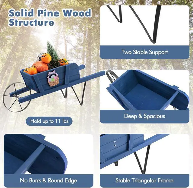 Alt view image 7 of 7 - SlickBlue Wooden Wagon Planter with 9 Magnetic Accessories for Garden Yard-Blue