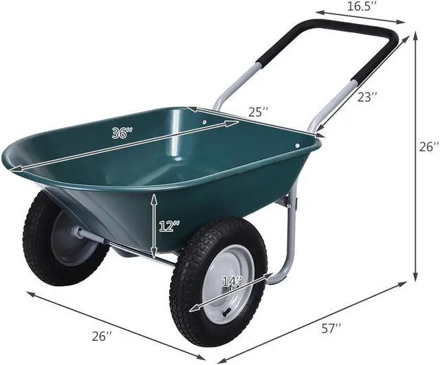 Alt view image 5 of 7 - SlickBlue 2 Tire Wheelbarrow Garden Cart Heavy-duty Dolly Utility Cart-Green