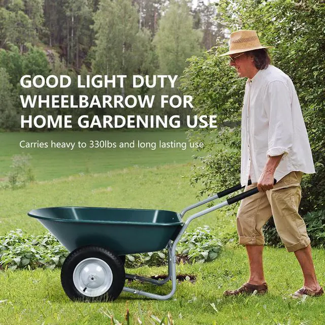Alt view image 6 of 7 - SlickBlue 2 Tire Wheelbarrow Garden Cart Heavy-duty Dolly Utility Cart-Green