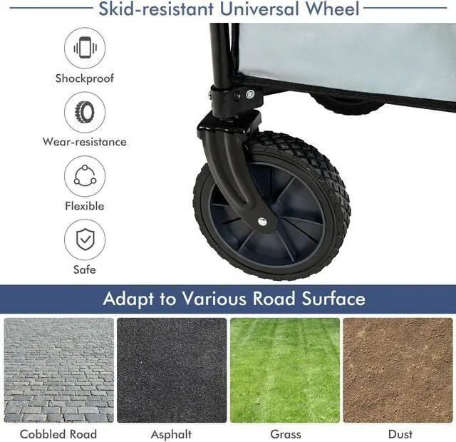Alt view image 5 of 7 - SlickBlue Outdoor Folding Wagon Cart with Adjustable Handle and Universal Wheels