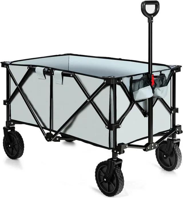 Alt view image 7 of 7 - SlickBlue Outdoor Folding Wagon Cart with Adjustable Handle and Universal Wheels