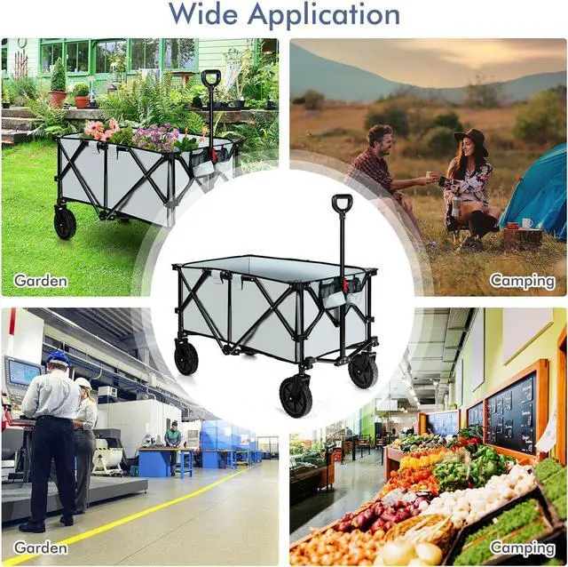 Alt view image 2 of 7 - SlickBlue Outdoor Folding Wagon Cart with Adjustable Handle and Universal Wheels
