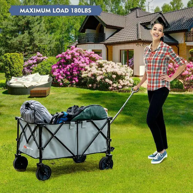 Alt view image 6 of 7 - SlickBlue Outdoor Folding Wagon Cart with Adjustable Handle and Universal Wheels