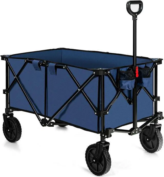 Alt view image 7 of 7 - SlickBlue Outdoor Folding Wagon Cart with Adjustable Handle and Universal Wheels-Navy