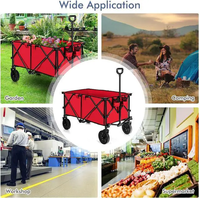 Alt view image 2 of 7 - SlickBlue Outdoor Folding Wagon Cart with Adjustable Handle and Universal Wheels