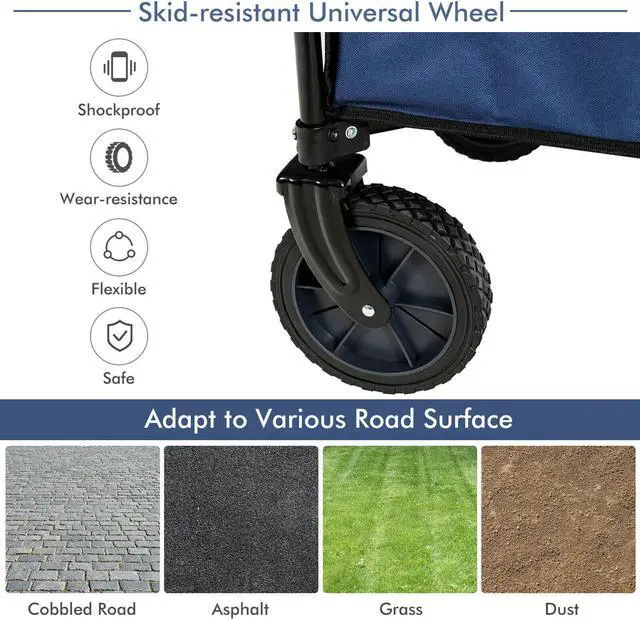Alt view image 5 of 7 - SlickBlue Outdoor Folding Wagon Cart with Adjustable Handle and Universal Wheels-Navy