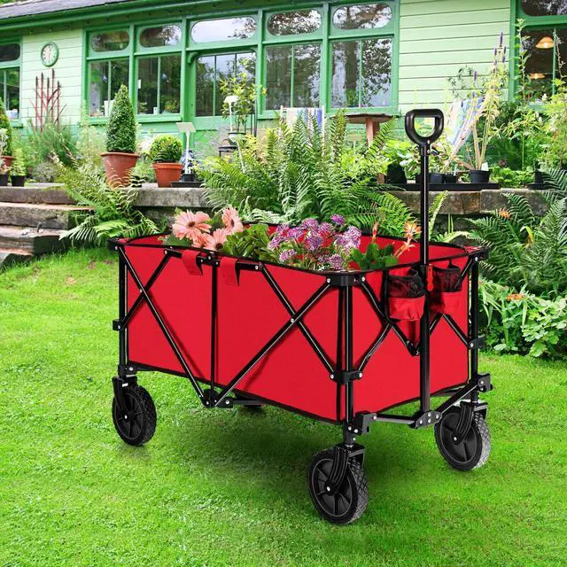 Alt view image 4 of 7 - SlickBlue Outdoor Folding Wagon Cart with Adjustable Handle and Universal Wheels