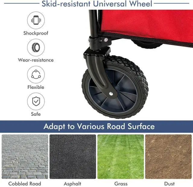 Alt view image 5 of 7 - SlickBlue Outdoor Folding Wagon Cart with Adjustable Handle and Universal Wheels