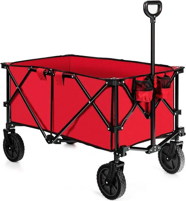 Alt view image 7 of 7 - SlickBlue Outdoor Folding Wagon Cart with Adjustable Handle and Universal Wheels