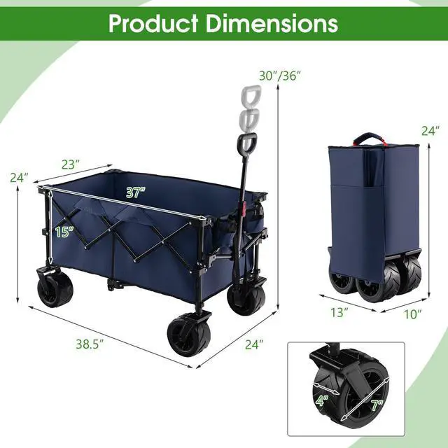 Alt view image 2 of 7 - SlickBlue Folding Utility Garden Cart with Wide Wheels and Adjustable Handle