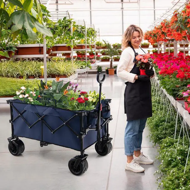 Alt view image 4 of 7 - SlickBlue Folding Utility Garden Cart with Wide Wheels and Adjustable Handle