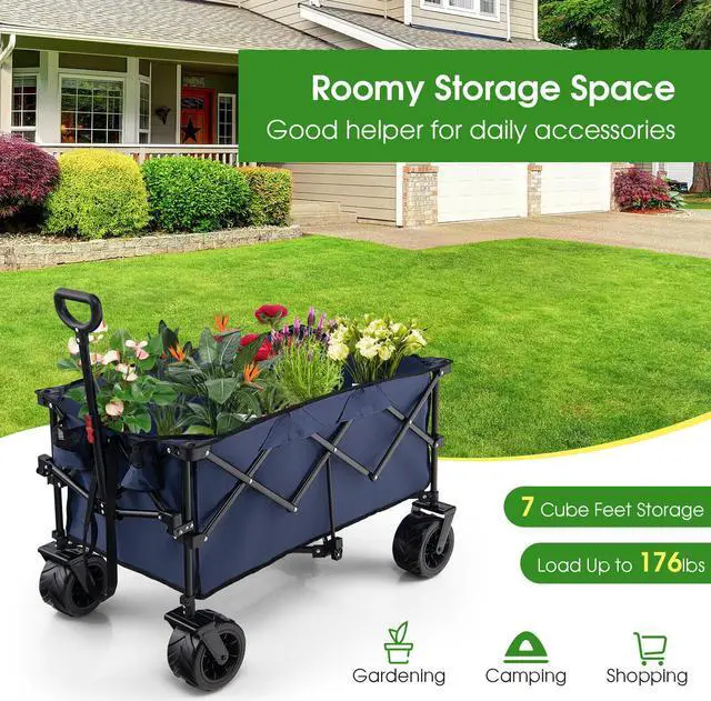Alt view image 5 of 7 - SlickBlue Folding Utility Garden Cart with Wide Wheels and Adjustable Handle