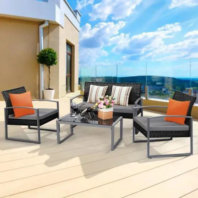 Alt view image 2 of 3 - SlickBlue 4 PCS Modern Outdoo Patio Cushioned Rattan Seat