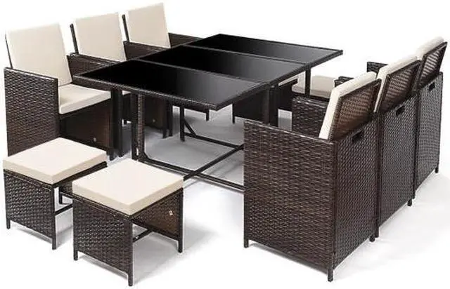 Alt view image 2 of 3 - SlickBlue 11 pcs Outdoor Patio Dining Rattan Wicker Furniture Set