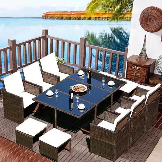 Alt view image 3 of 3 - SlickBlue 11 pcs Outdoor Patio Dining Rattan Wicker Furniture Set