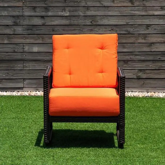 Main image of SlickBlue Patio Rattan Rocking Chair Rocker Armchair with Cushions