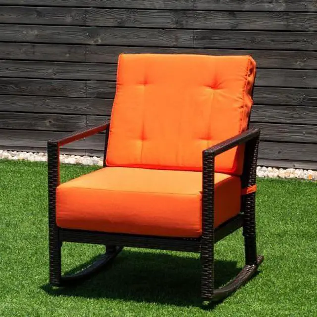 Alt view image 2 of 3 - SlickBlue Patio Rattan Rocking Chair Rocker Armchair with Cushions