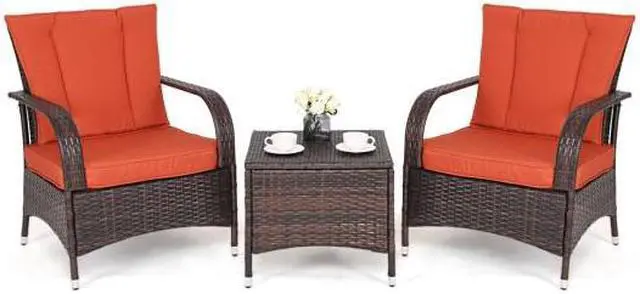 Alt view image 2 of 3 - SlickBlue 3PCS Outdoor Patio Rattan Wicker Furniture Set-Orange