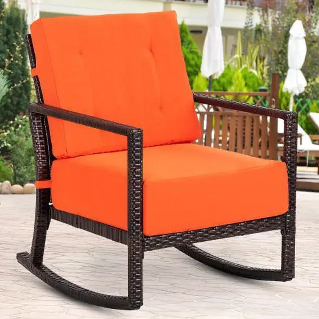 Alt view image 3 of 3 - SlickBlue Patio Rattan Rocking Chair Rocker Armchair with Cushions