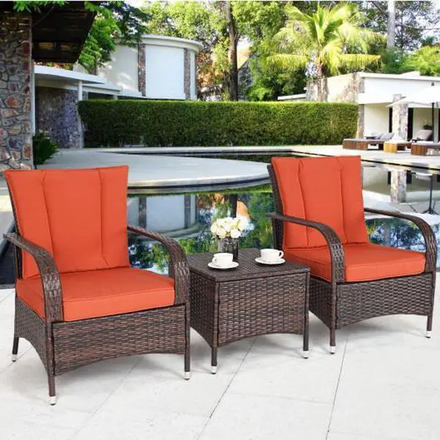 Alt view image 3 of 3 - SlickBlue 3PCS Outdoor Patio Rattan Wicker Furniture Set-Orange