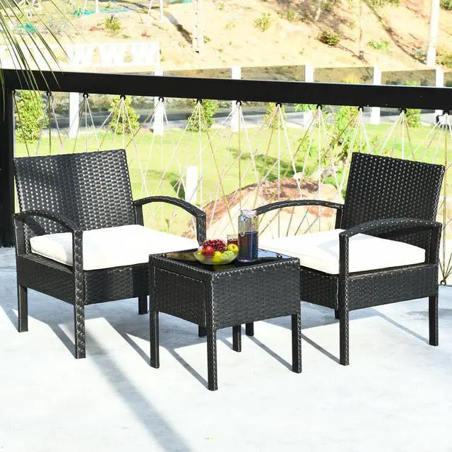 Alt view image 3 of 7 - SlickBlue 3 Pieces Outdoor Rattan Patio Conversation Set with Seat Cushions