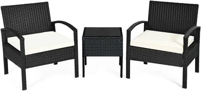 Main image of SlickBlue 3 Pieces Outdoor Rattan Patio Conversation Set with Seat Cushions