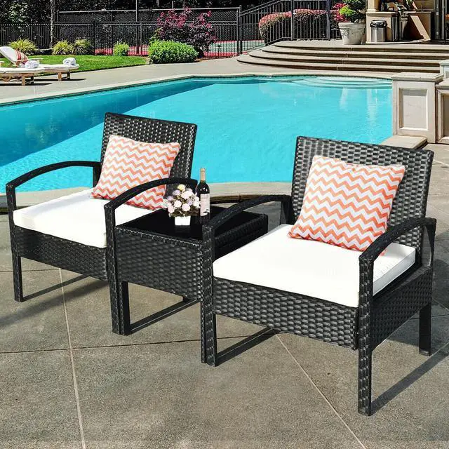 Alt view image 2 of 7 - SlickBlue 3 Pieces Outdoor Rattan Patio Conversation Set with Seat Cushions