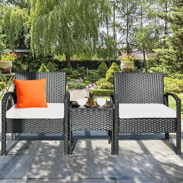 Alt view image 6 of 7 - SlickBlue 3 Pieces Outdoor Rattan Patio Conversation Set with Seat Cushions