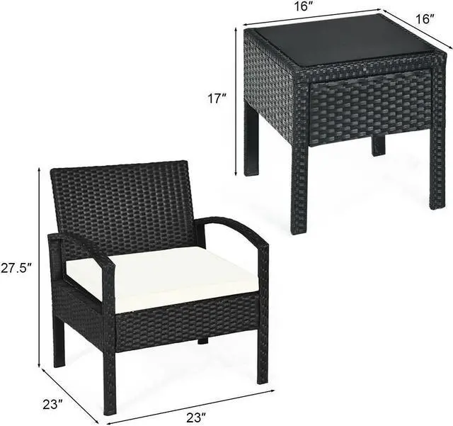 Alt view image 4 of 7 - SlickBlue 3 Pieces Outdoor Rattan Patio Conversation Set with Seat Cushions