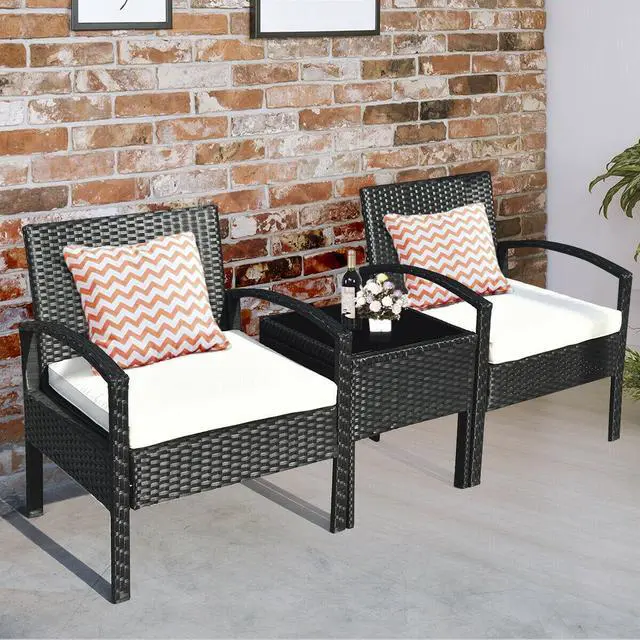 Alt view image 7 of 7 - SlickBlue 3 Pieces Outdoor Rattan Patio Conversation Set with Seat Cushions
