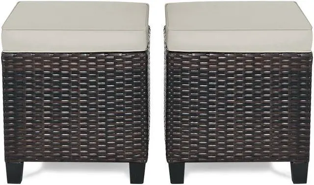 Alt view image 7 of 7 - SlickBlue 2 Pieces Patio Rattan Ottoman Set with Removable Cushions