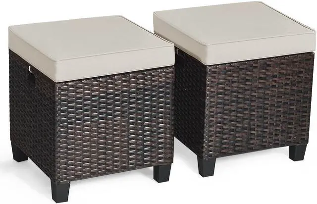 Main image of SlickBlue 2 Pieces Patio Rattan Ottoman Set with Removable Cushions
