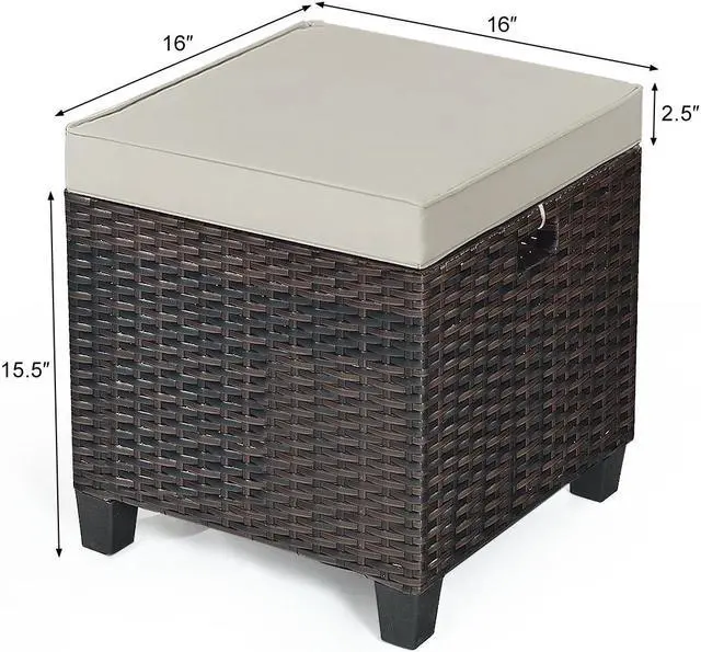 Alt view image 4 of 7 - SlickBlue 2 Pieces Patio Rattan Ottoman Set with Removable Cushions
