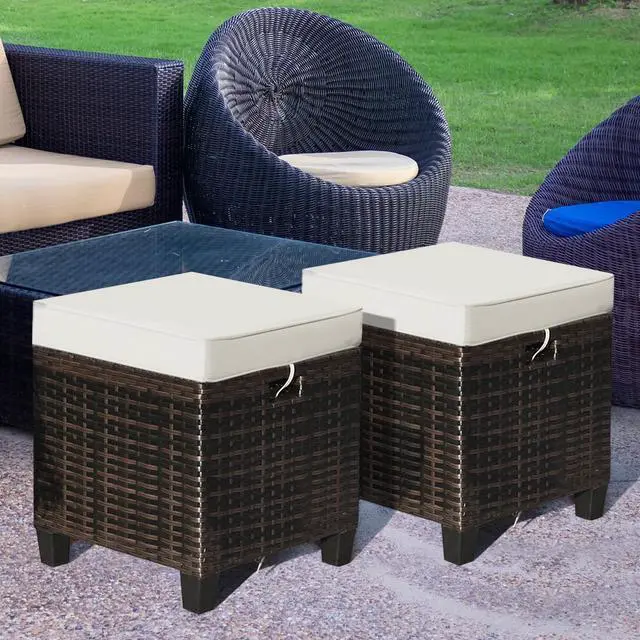 Alt view image 2 of 7 - SlickBlue 2 Pieces Patio Rattan Ottoman Set with Removable Cushions
