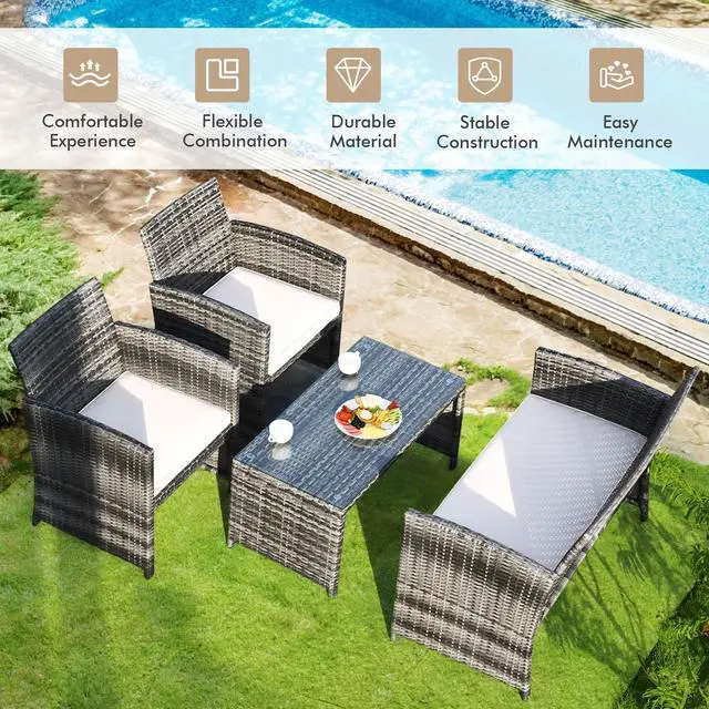 Alt view image 3 of 7 - SlickBlue 4 Pcs Patio Rattan Furniture Set Top Sofa With Glass Table