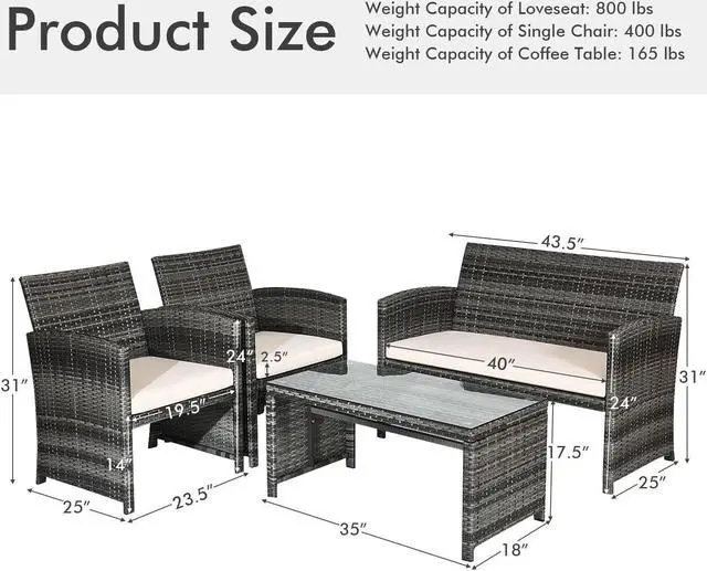Alt view image 2 of 7 - SlickBlue 4 Pcs Patio Rattan Furniture Set Top Sofa With Glass Table