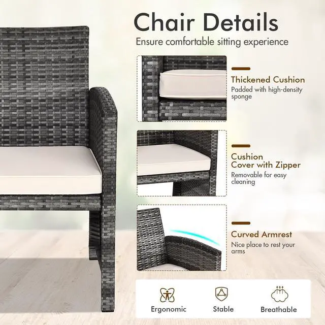 Alt view image 5 of 7 - SlickBlue 4 Pcs Patio Rattan Furniture Set Top Sofa With Glass Table